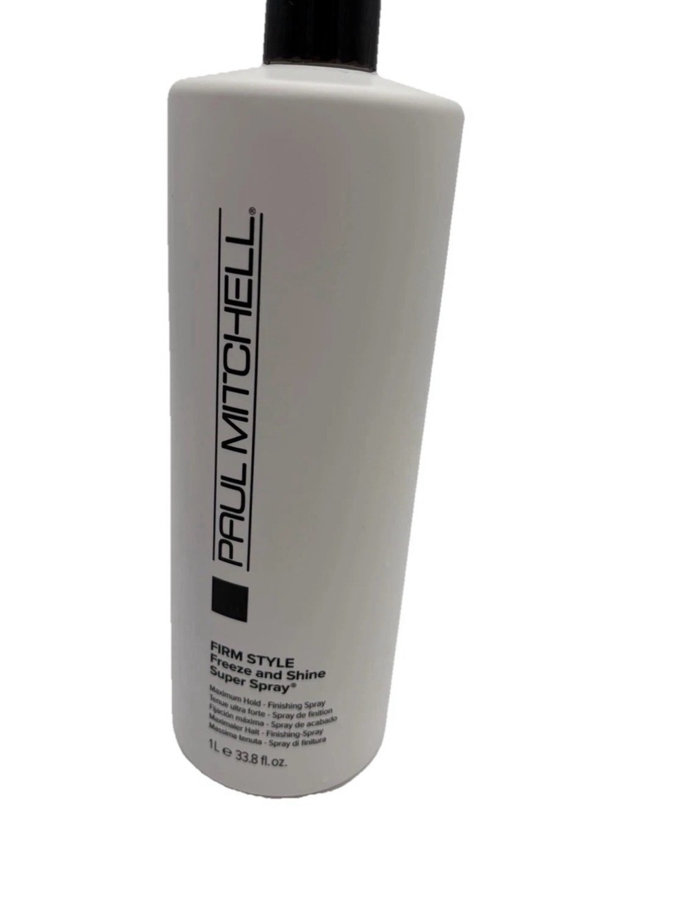 Paul Mitchell white bottle with black cap and black text